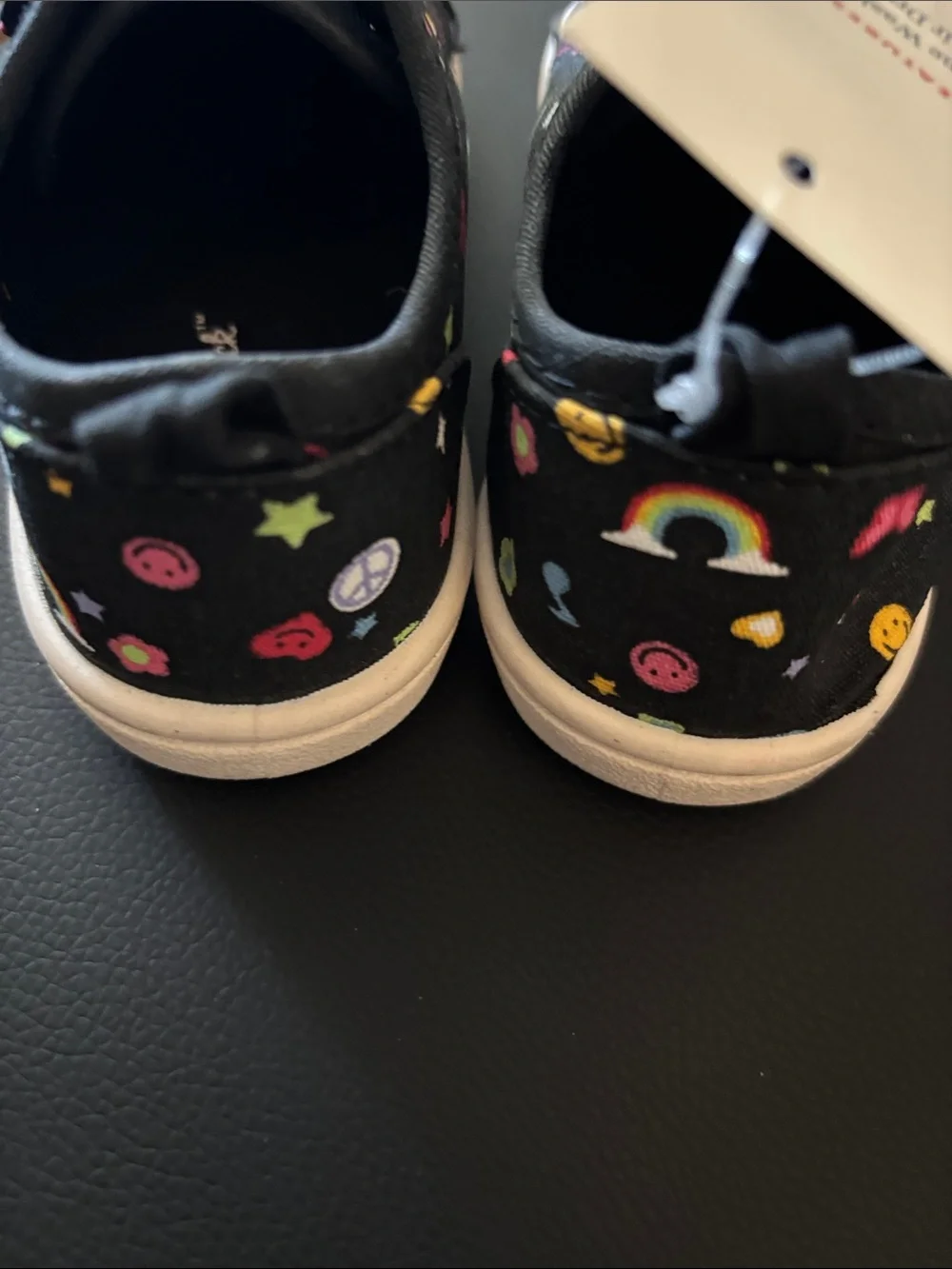 Cat & Jack Black Canvas Kids Sneakers with Rainbow Emoji Print Size 10